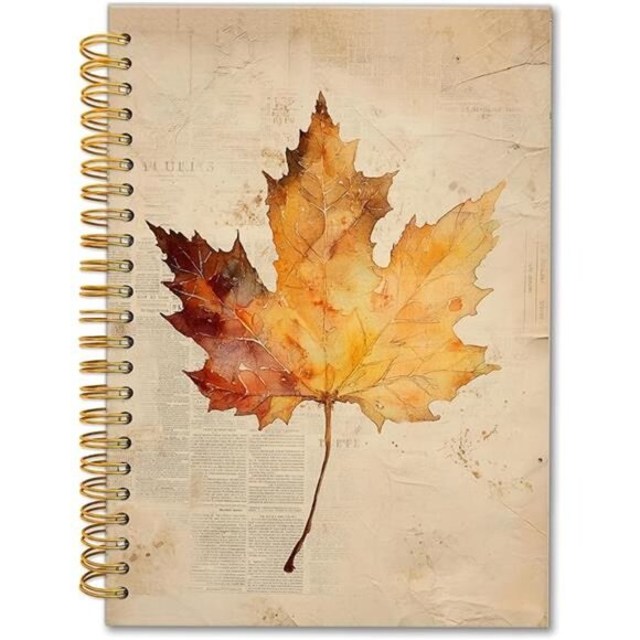 Vintage Fall Maple Spiral Notebook 5.5x8.3, Autumn Maple Leaf Journal,‎ Rustic - Picture 8 of 8